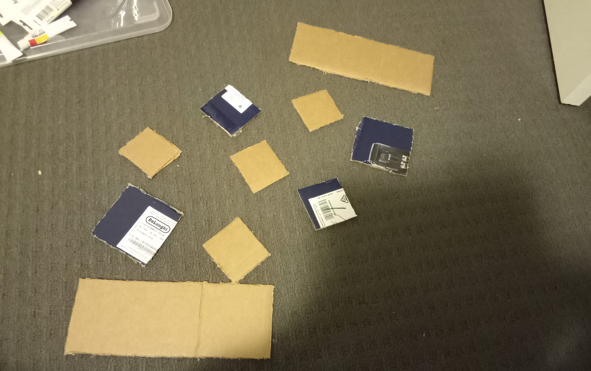 Cardboard pieces cut for the project